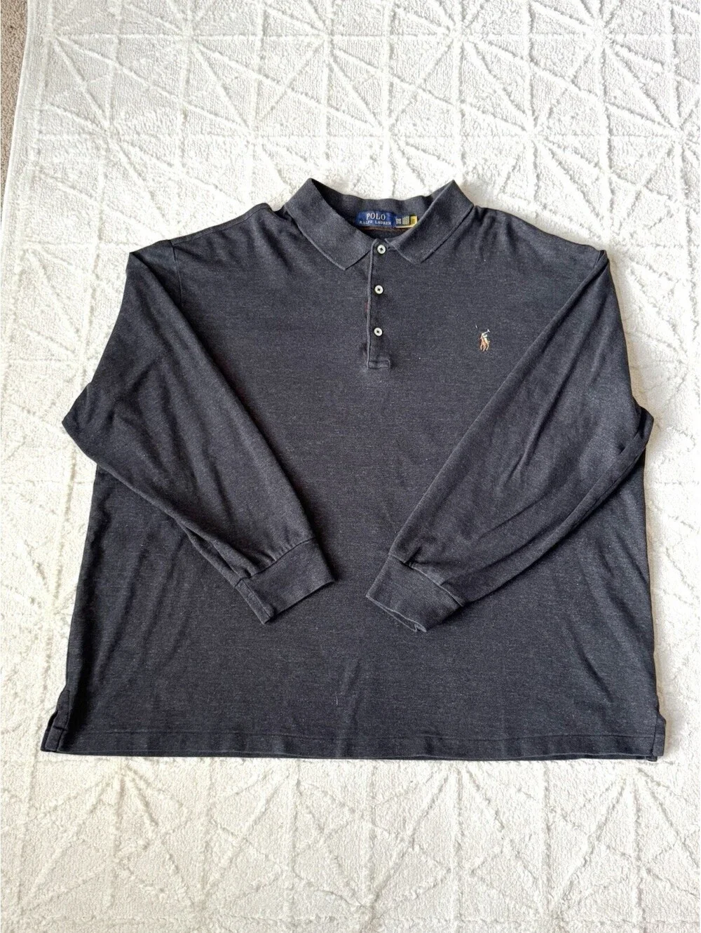 Polo Ralph Lauren 2XB Big Tall Long Sleeve Polo Shirt Charcoal Gray Cotton